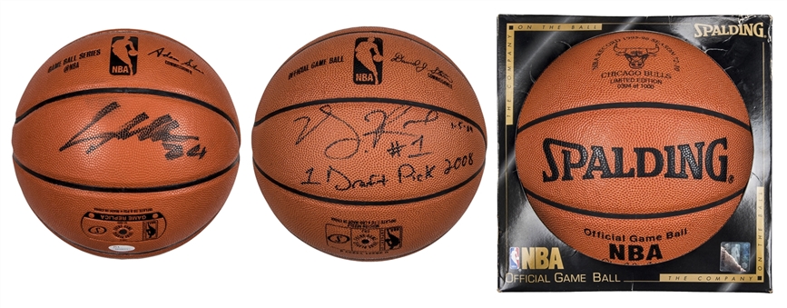 Lot of (2) Derrick Rose & Lauri Markkanen Single Signed Basketballs & 1995-96 Bulls Commemorative Basketball (JSA)